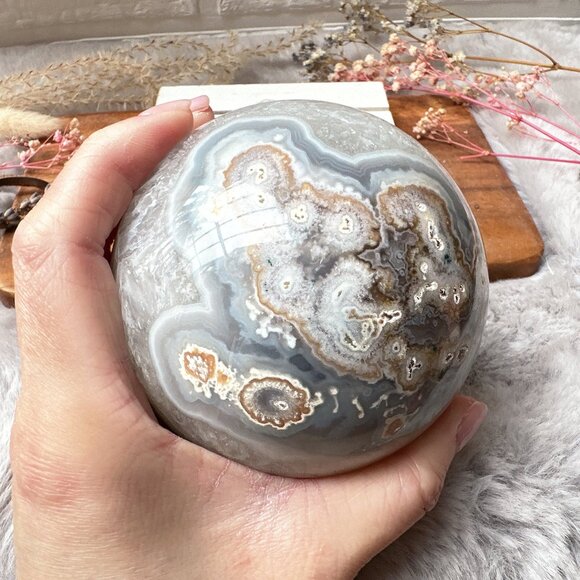 Gorgeous Large Agate Sphere with Druzy - Picture 5 of 10
